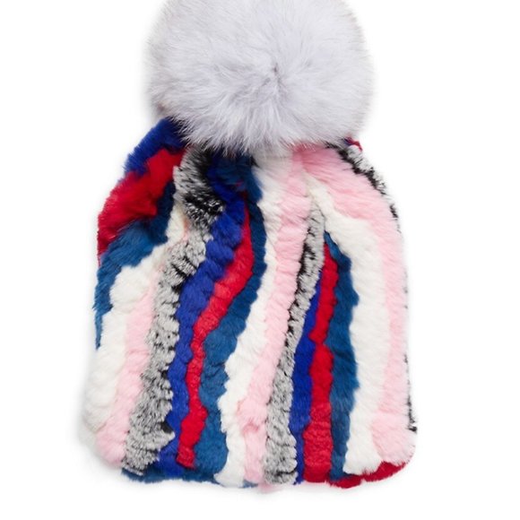 Taylor Rabbit & Fox Fur Pom-Pom Beanie from ANNABELLE NEW YORK - Picture 1 of 4
